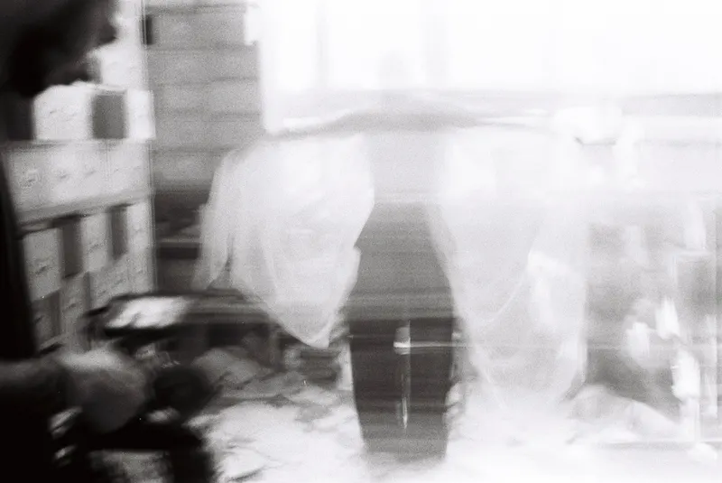 Motion-blurred performance in a studio