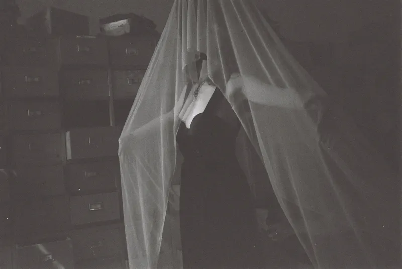 Figure under a sheer veil